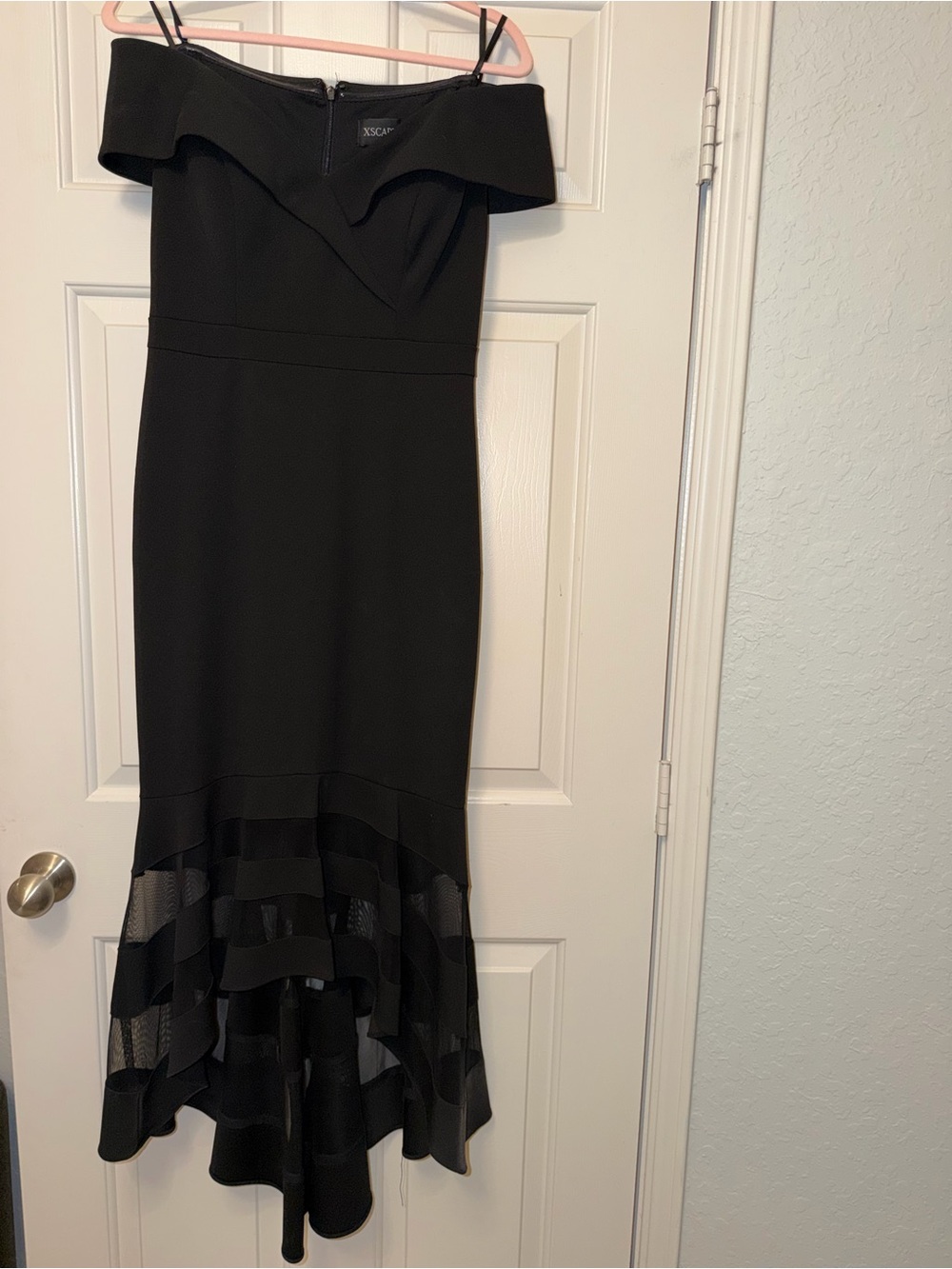Xscape Black Off the Shoulder Ruffled Mermaid Evening Dress